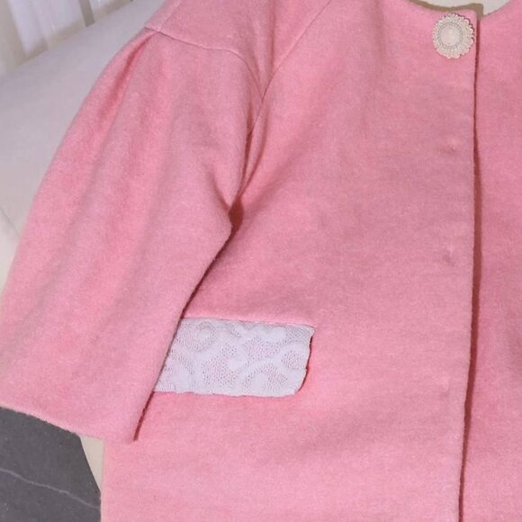 Pink Wool Blend Coat with Lace Pocket Detail - Picture 3 of 4